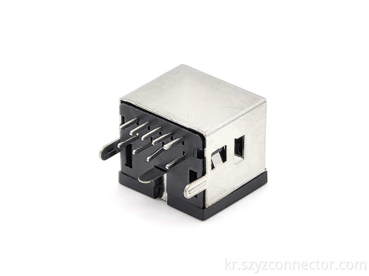 MINI DIN Connector Female Socket 90 Degree DIP Single Layer Copper Shell Nickel Plated Black 9P